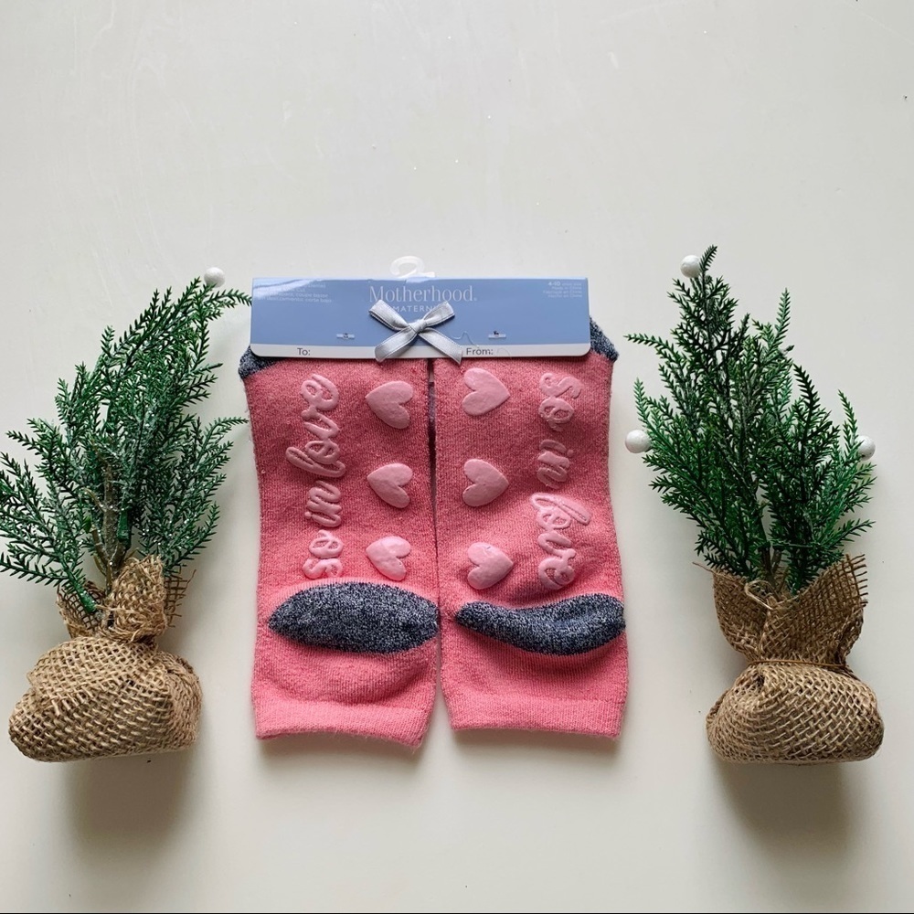Motherhood Maternity Pink & Gray "So In Love" No Slip Soft Socks